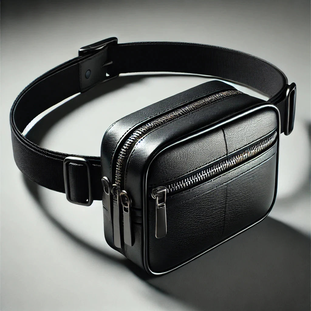 A stylish belt bag worn across the waist, highlighting its functionality and modern design.