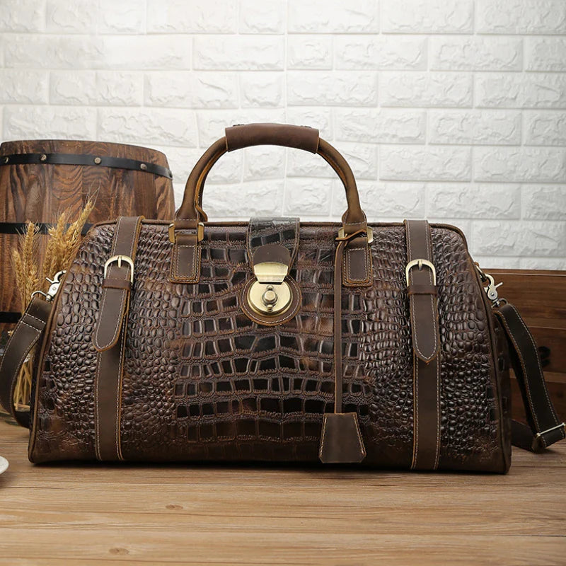 Crocodile Pattern Leather Travel Bag