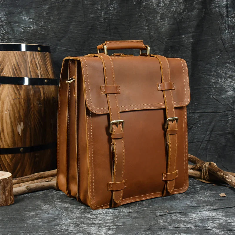 Leather Business Travel Briefcase Backpack