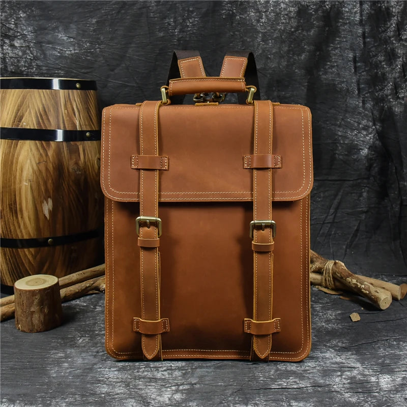 Leather Business Travel Briefcase Backpack