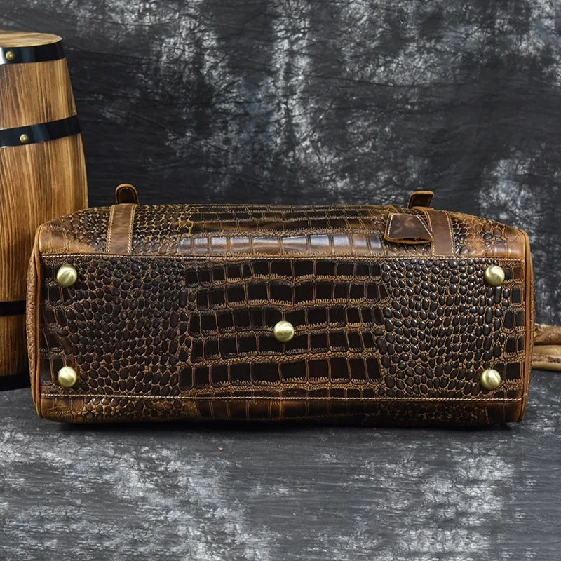 Crocodile Pattern Leather Travel Bag