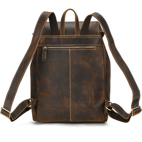 The Genuine Leather Vintage Backpack is designed for men, featuring adjustable straps, a top handle, and a zippered pocket on the back. Its rustic, worn texture enhances its vintage appeal, making it perfect for casual style.