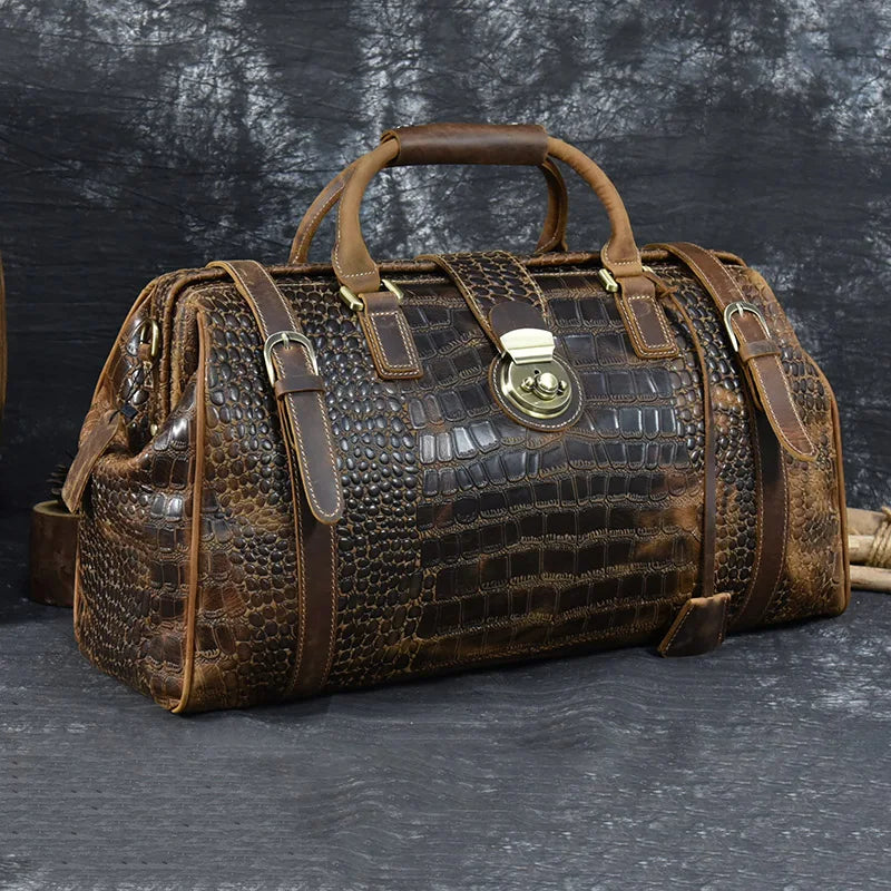 Crocodile Pattern Leather Travel Bag