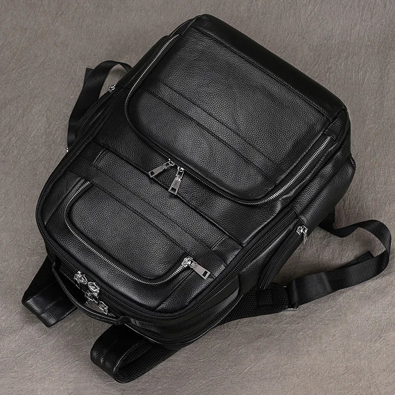 Black Leather Travel Backpack